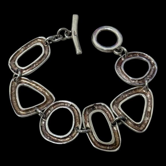 Vintage Multi Shape Link Sterling Size 7.75 inches Toggle Bracelet - Picture 6 of 6